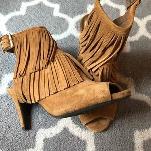 Aeorosoles brown suede fringe heeled bootie 7